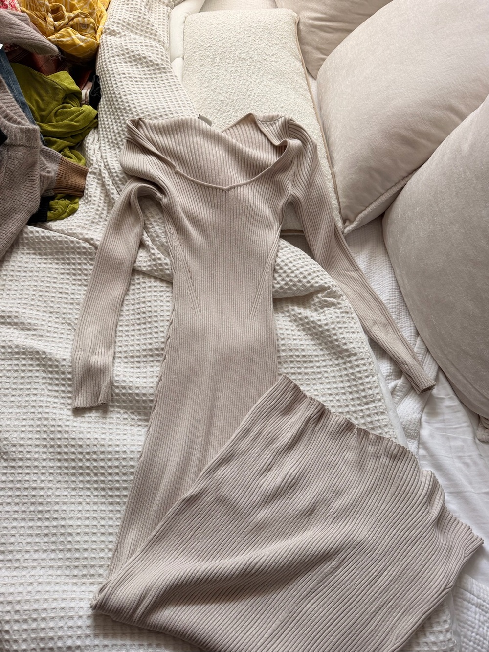 Abercrombie Ribbed Long-Sleeve Sweater Maxi Dress in Beige